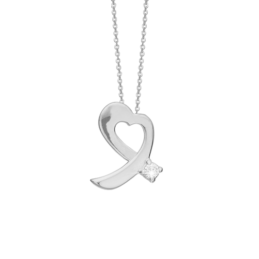 Halskæde med Vedhæng Hjerte 8 Karat Hvidguld med 1x0,04 W/PI Diamant Sterling Sølv Kæde 45 cm