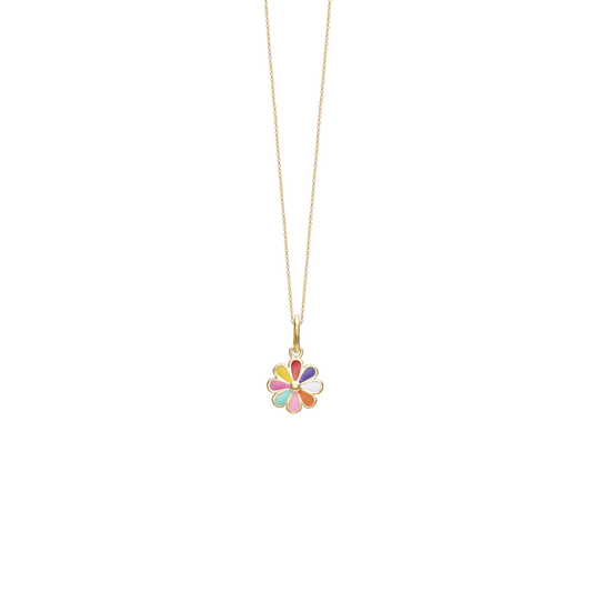 Halskæde til Børn Colorful Flower Forgyldt Sterling Sølv 38 cm