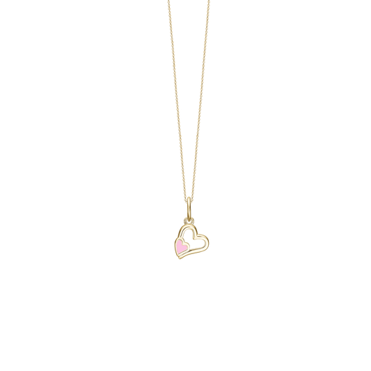 Halskæde til Børn Pink Hearts Forgyldt Sterling Sølv 38 cm