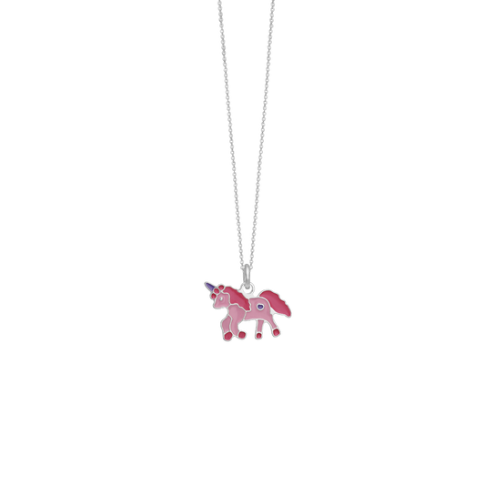 Halskæde til Børn Pink Enhjørning Sterling Sølv 38 cm