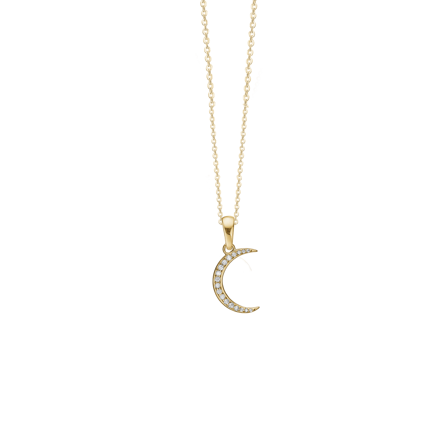 Halskæde med Vedhæng Moon Cubic Zirkonia Forgyldt Sterling Sølv 45 cm