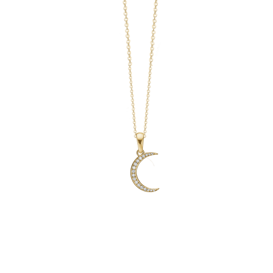 Halskæde med Vedhæng Moon Cubic Zirkonia Forgyldt Sterling Sølv 45 cm