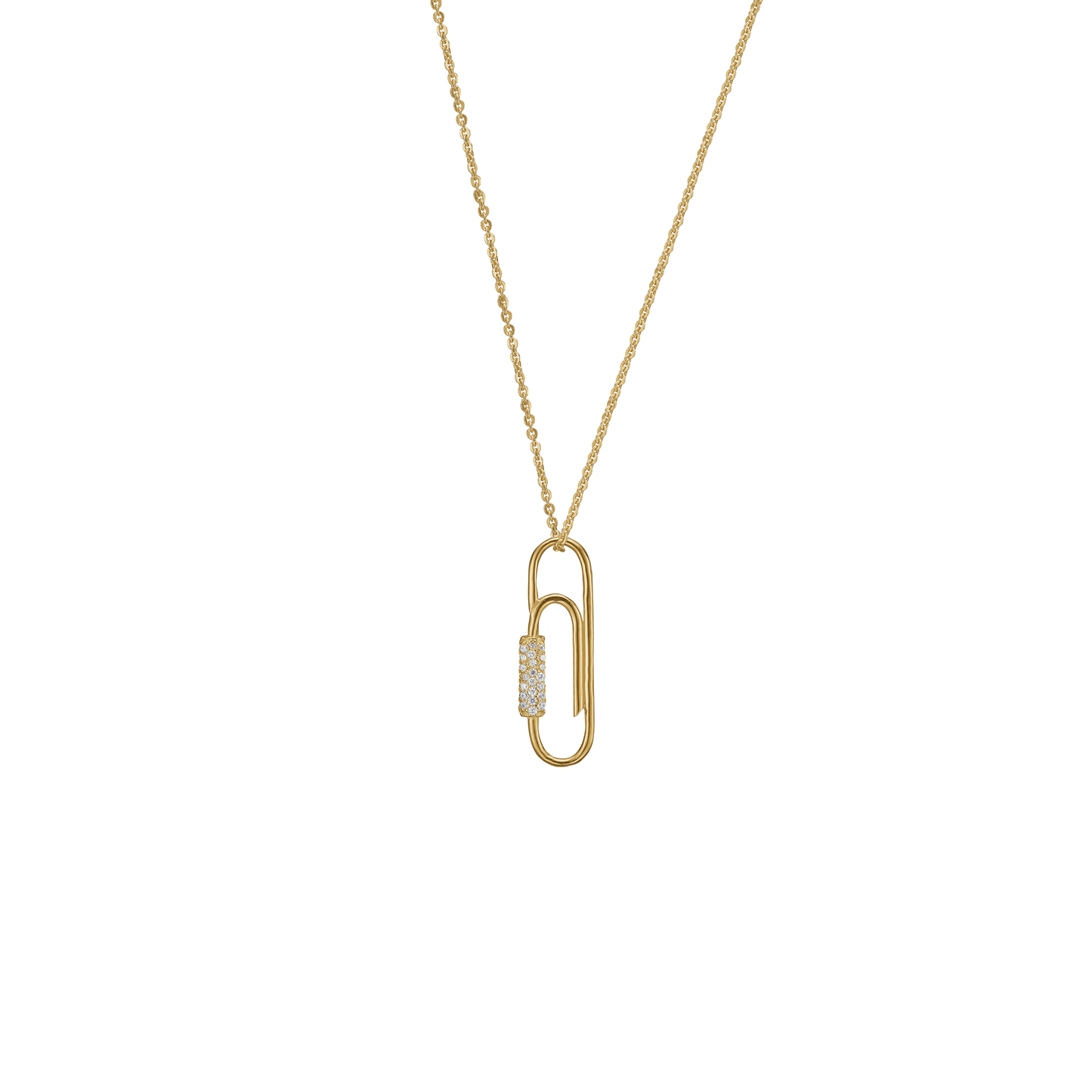 Halskæde med Vedhæng Paper Clip Cubic Zirkonia Forgyldt Sterling Sølv 45 cm