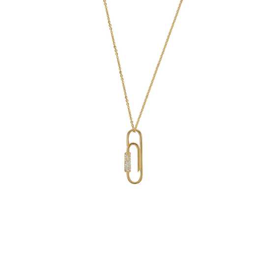 Halskæde med Vedhæng Paper Clip Cubic Zirkonia Forgyldt Sterling Sølv 45 cm