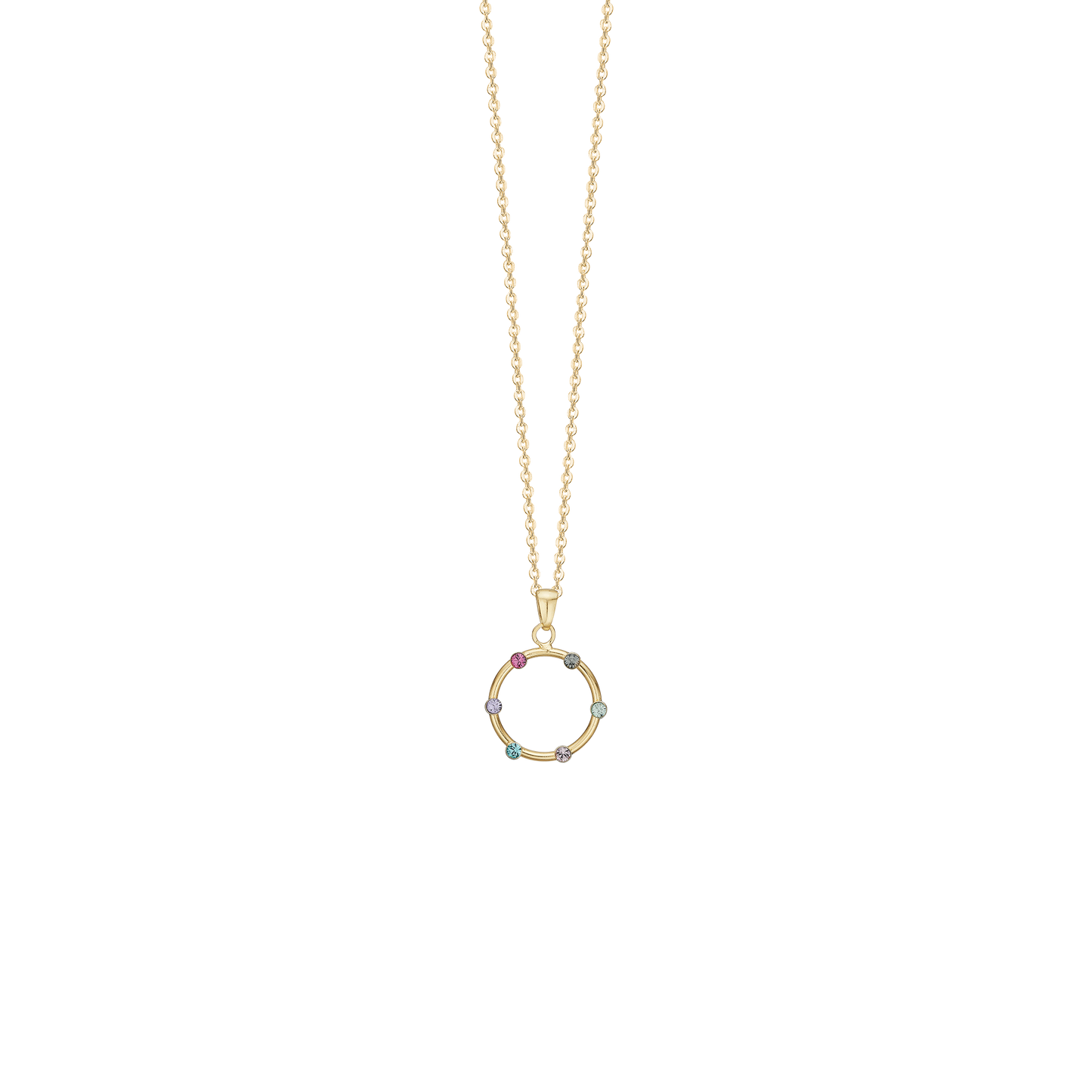 Halskæde med Vedhæng Colorful World Cubic Zirkonia Forgyldt Sterling Sølv 45 cm
