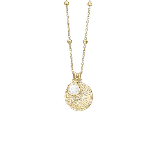 Halskæde med Vedhæng Sunshine Coin Forgyldt Sterling Sølv 45 cm