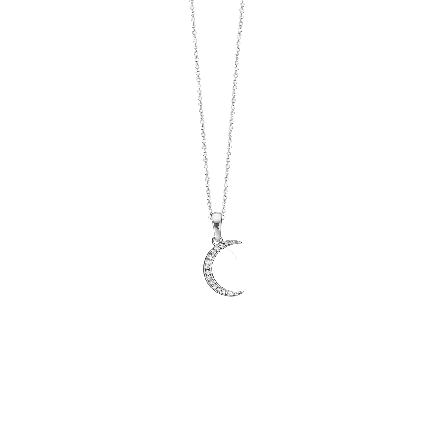 Halskæde med Vedhæng Moon Cubic Zirkonia Sterling Sølv 45 cm