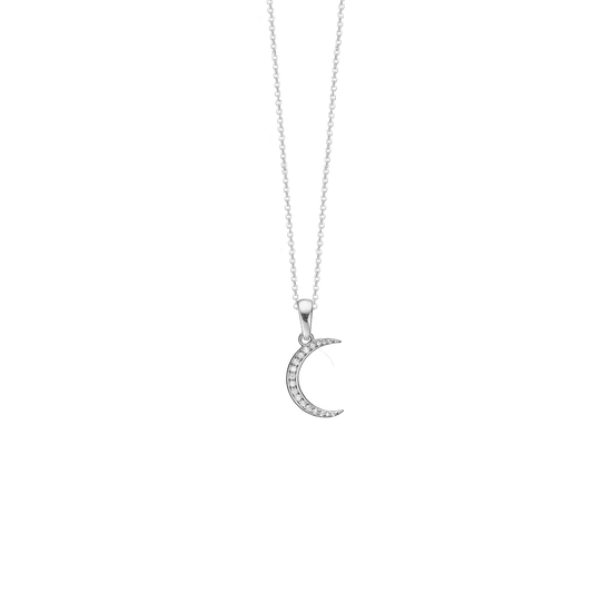Halskæde med Vedhæng Moon Cubic Zirkonia Sterling Sølv 45 cm