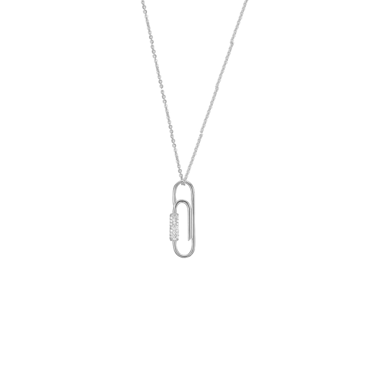 Halskæde med Vedhæng Paper Clip Cubic Zirkonia Sterling Sølv 45 cm