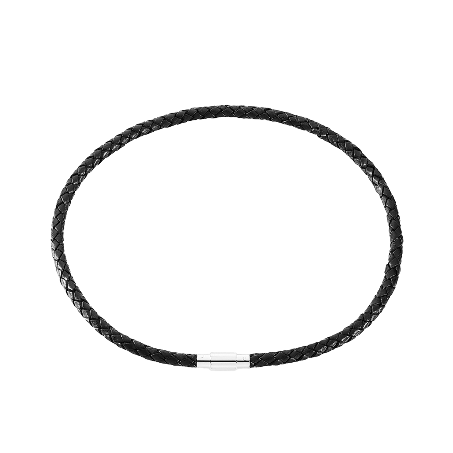 Halskæde Mens Læder Collier Sort Flet Stål Lås 50 cm