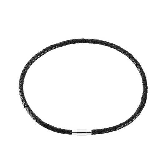 Halskæde Mens Læder Collier Sort Flet Stål Lås 50 cm