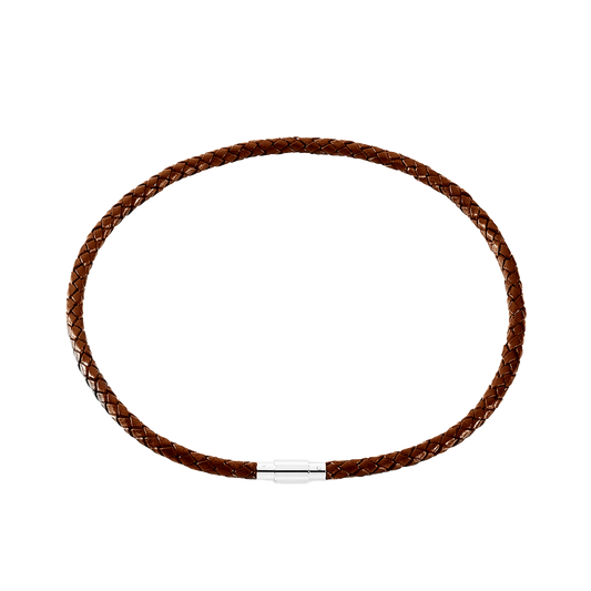 Halskæde Mens Læder Collier Brun Flet Stål Lås 50 cm