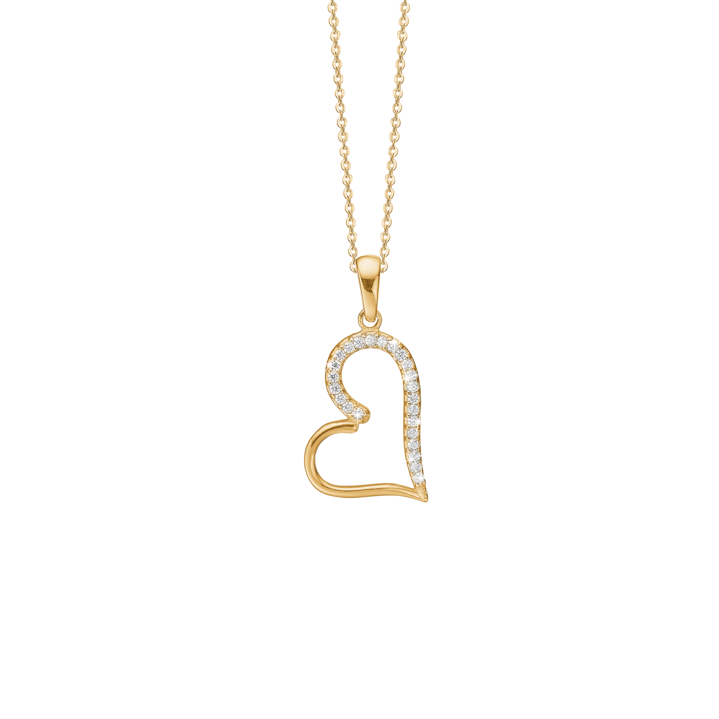 Halskæde med Vedhæng Hjerte Cubic Zirkonia Forgyldt Sterling Sølv 45 cm