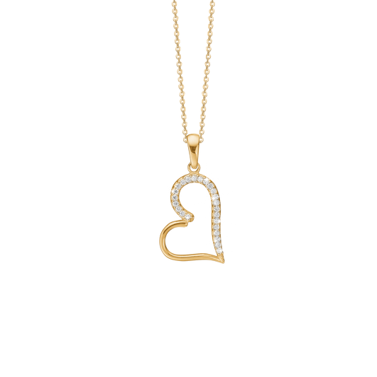 Halskæde med Vedhæng Hjerte Cubic Zirkonia Forgyldt Sterling Sølv 45 cm