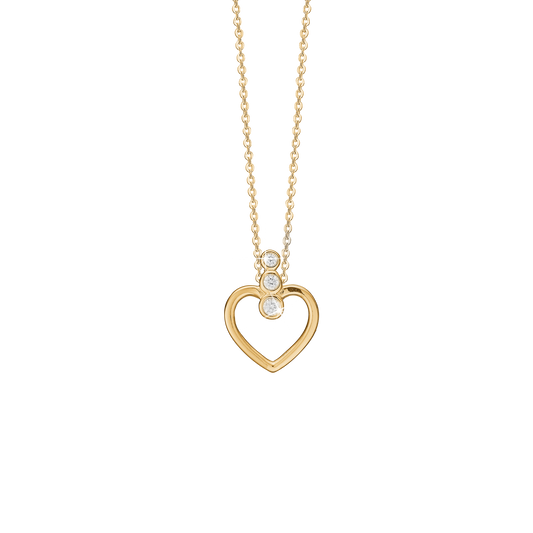 Halskæde med Vedhæng Hjerte med 3 Cubic Zirkonia Forgyldt Sterling Sølv 45 cm