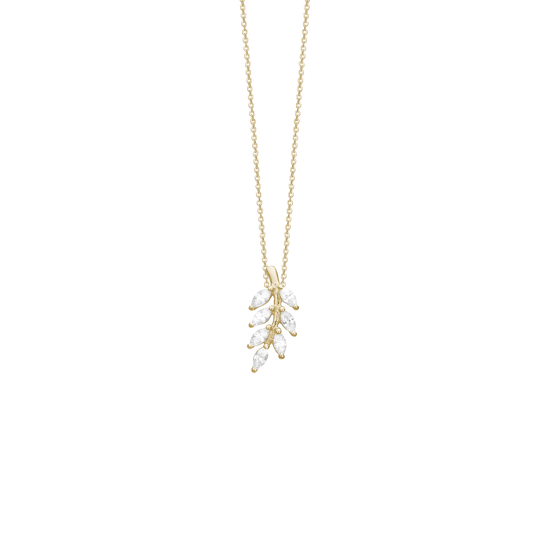 Vedhæng Blad Forgyldt Sterling Sølv med 7 Cubic Zirkonia