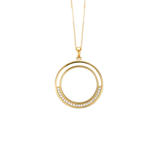 Halskæde med Vedhæng Stor Cirkel Cubic Zirkonia Forgyldt Sterling Sølv 45 cm