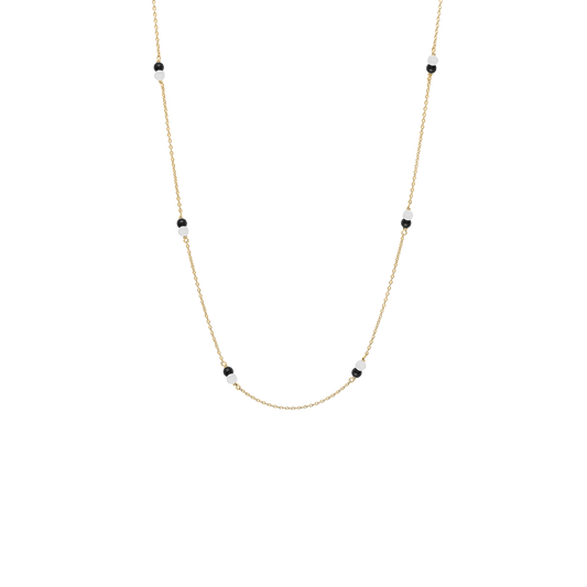 Halskæde Sort Onyx / Grøn Amazonite Forgyldt Sterling Sølv 45 cm