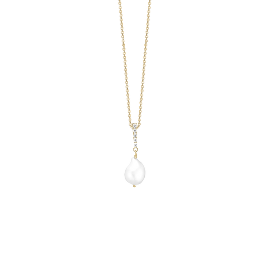 Halskæde med Vedhæng Sparkling Pearls Forgyldt Sterling Sølv 45 cm