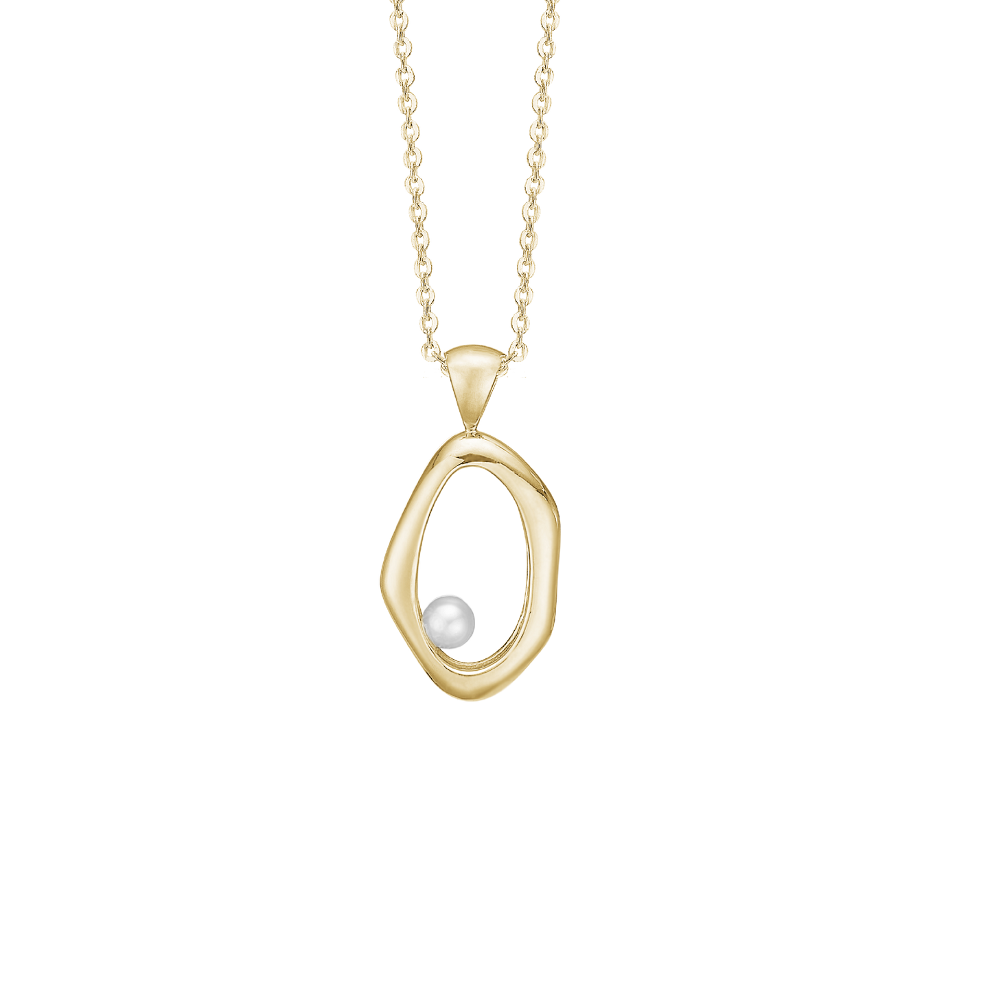 Halskæde med Vedhæng Ferskvandsperle 20 x 17 mm Forgyldt Sterling Sølv 45 cm