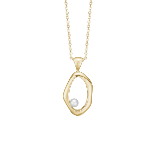 Halskæde med Vedhæng Ferskvandsperle 20 x 17 mm Forgyldt Sterling Sølv 45 cm