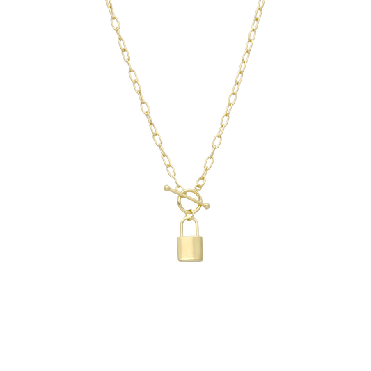 Halskæde med Vedhæng Padlock Forgyldt Sterling Sølv 12 x 8 mm