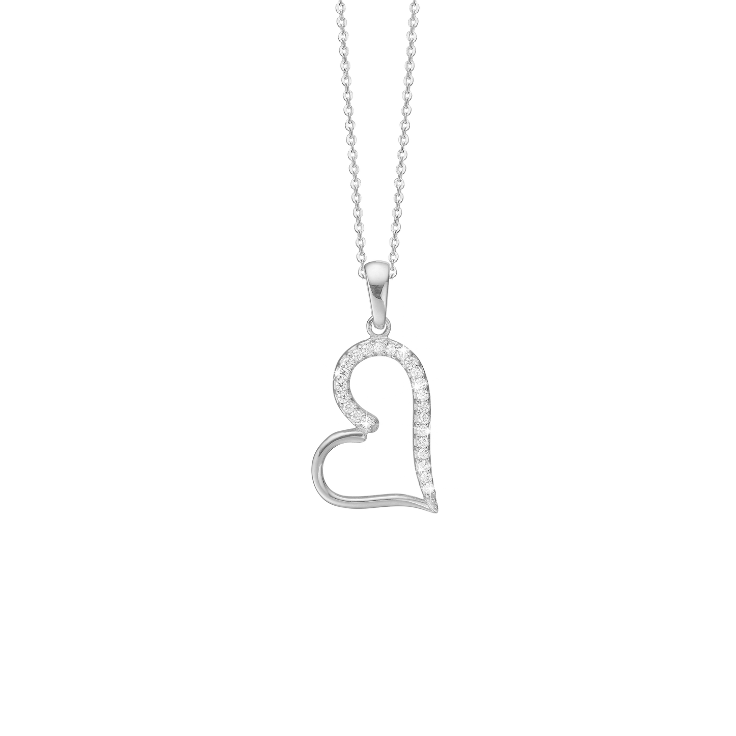 Halskæde med Vedhæng Hjerte Cubic Zirkonia Sterling Sølv 45 cm