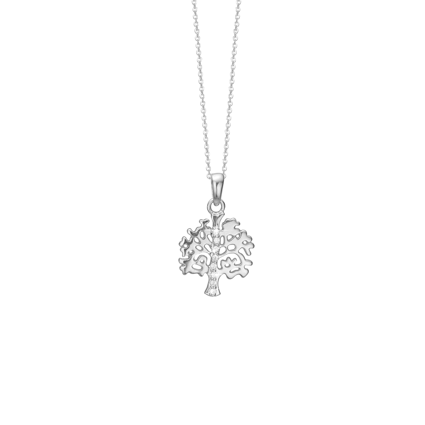 Halskæde med Vedhæng Livets Træ med 5 Cubic Zirkonia Sterling Sølv 45 cm
