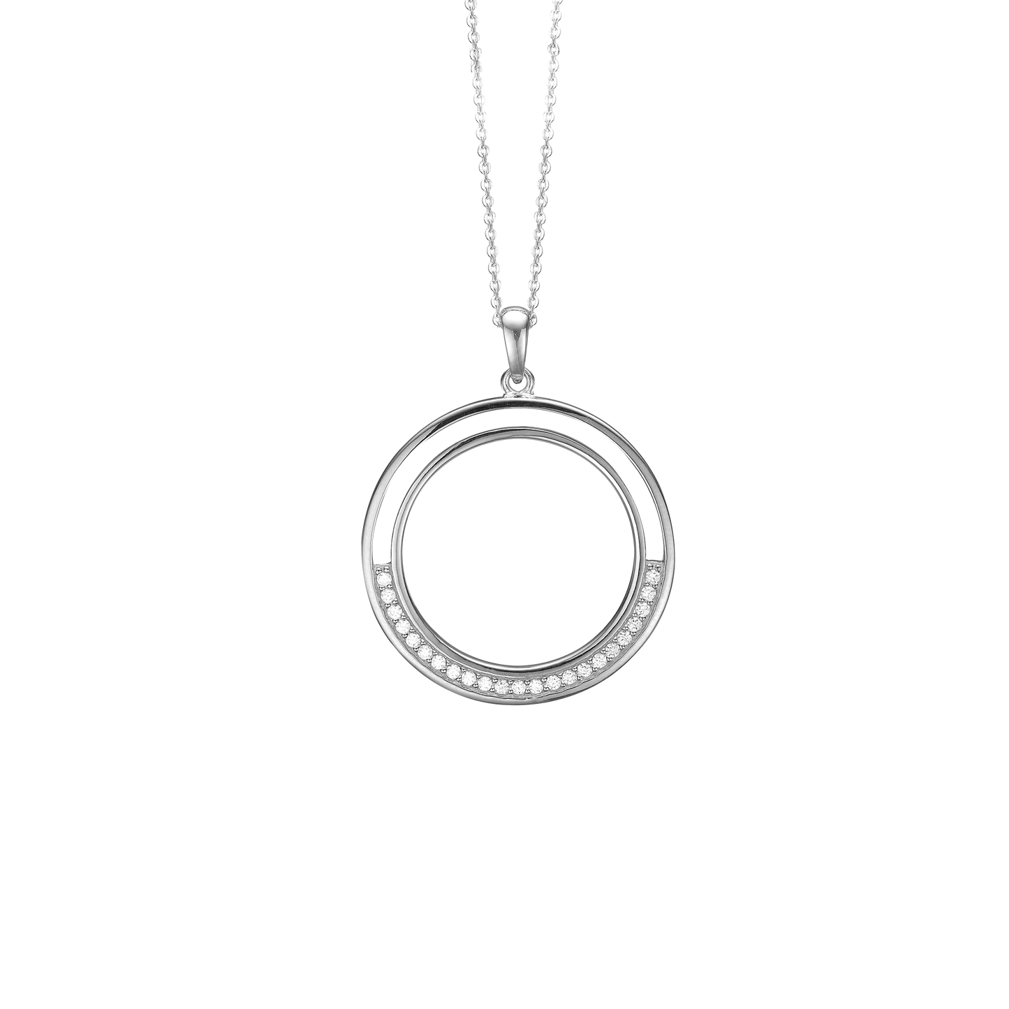 Halskæde med Vedhæng Stor Cirkel Cubic Zirkonia Sterling Sølv 45 cm