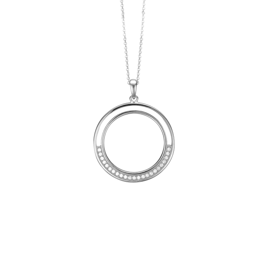 Halskæde med Vedhæng Stor Cirkel Cubic Zirkonia Sterling Sølv 45 cm