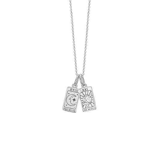 Halskæde med Vedhæng Moon + World Sterling Sølv 45 cm