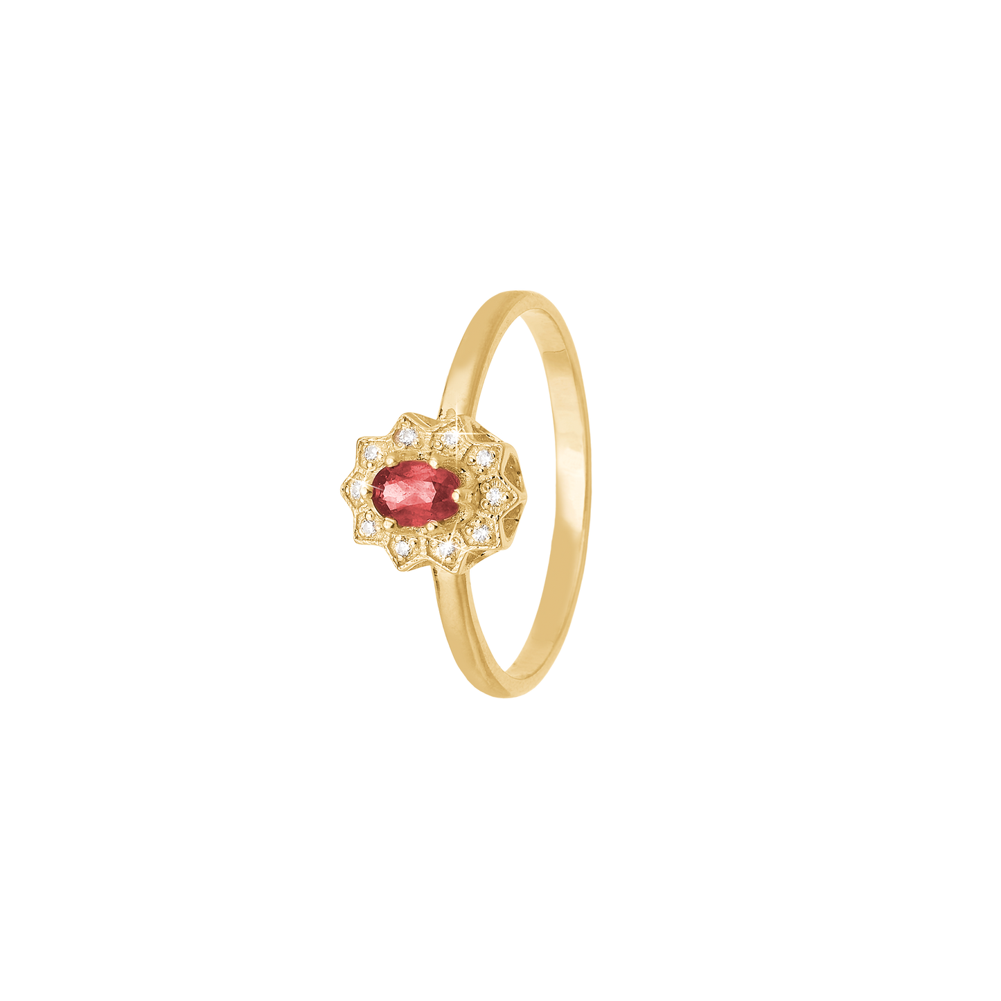 Ring 8 Karat Guld Rubin x 1 Diamanter 16 x 0,005 Ct. W/PI