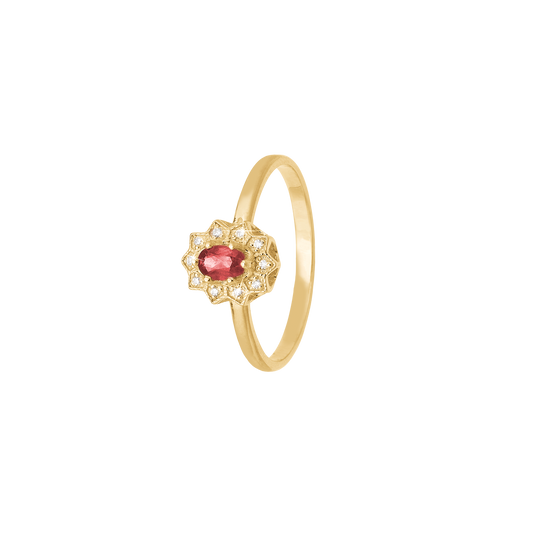 Ring 8 Karat Guld Rubin x 1 Diamanter 16 x 0,005 Ct. W/PI