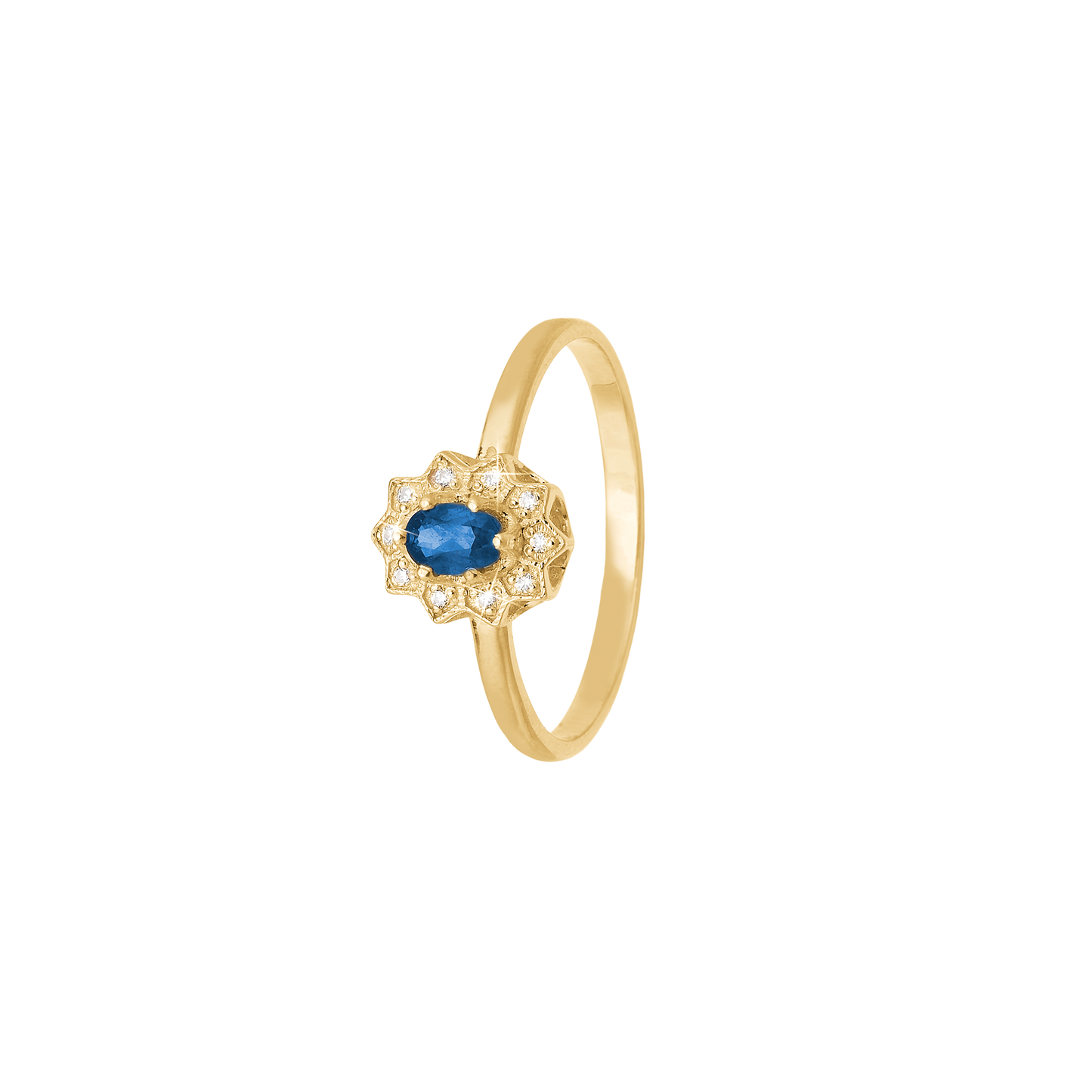 Ring 8 Karat Guld Safir x 1 Diamanter 16 x 0,005 Ct. W/PI