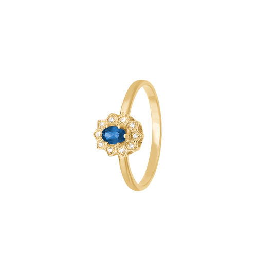 Ring 8 Karat Guld Safir x 1 Diamanter 16 x 0,005 Ct. W/PI