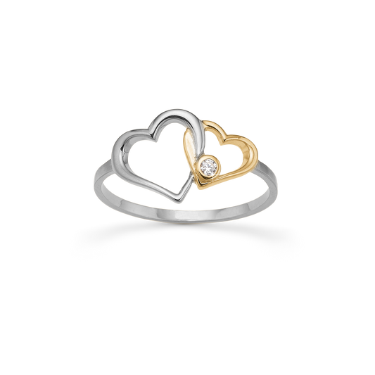 Ring Hjerter LG Diamant 8 Karat Guld Sterling Sølv