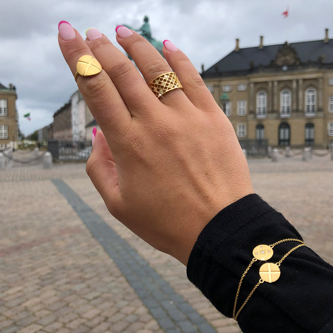 Ring Plade med Kryds Forgyldt Sterling Sølv