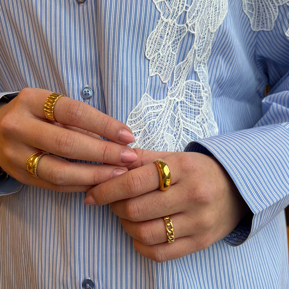 Ring Riller Forgyldt Sterling Sølv