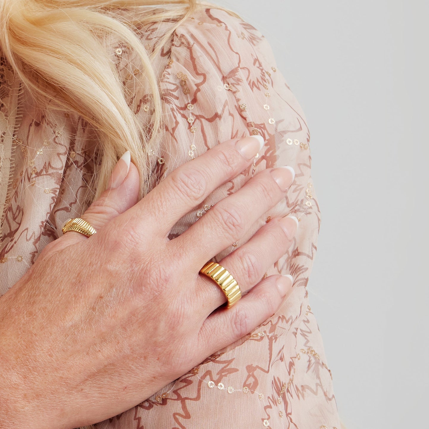 Ring Riller Forgyldt Sterling Sølv