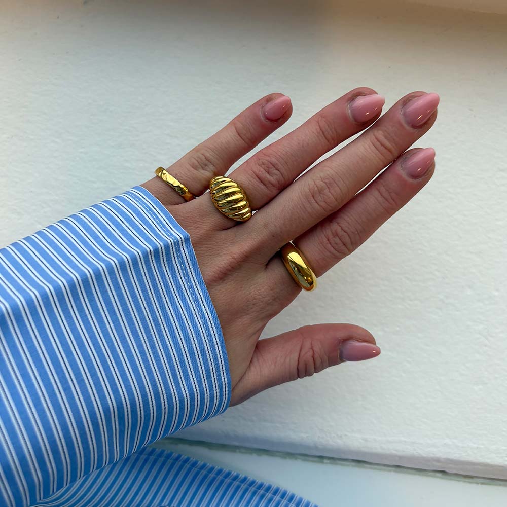 Ring Bølger Forgyldt Sterling Sølv