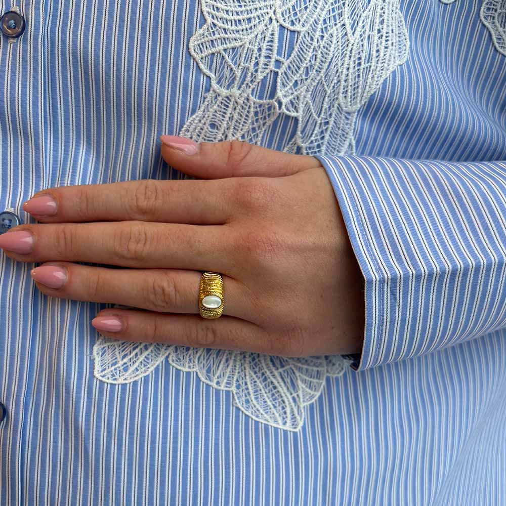 Ring Perlemor Forgyldt Sterling Sølv