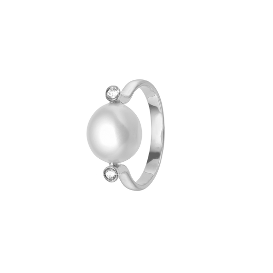 Ring Barok Perle med 2 Cubic Zirkonia Sterling Sølv