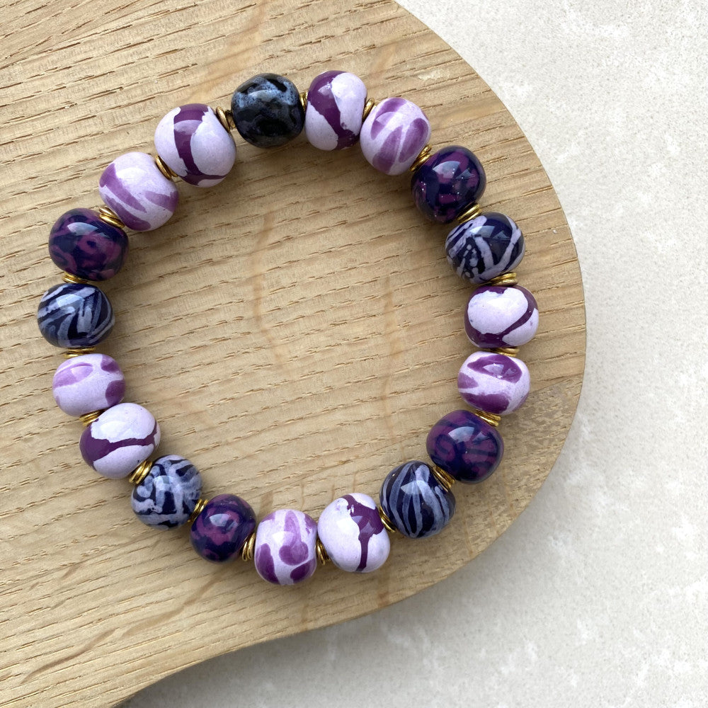 Perlearmbånd elastik - Purple match