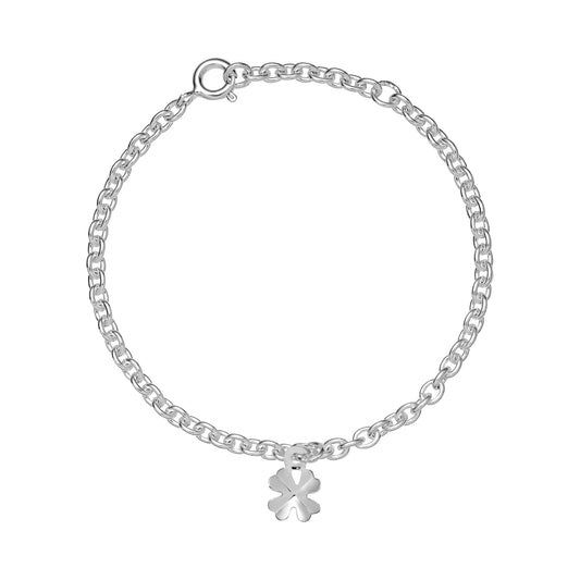 Sølv armbånd med firkløver 7x7mm 14-16cm