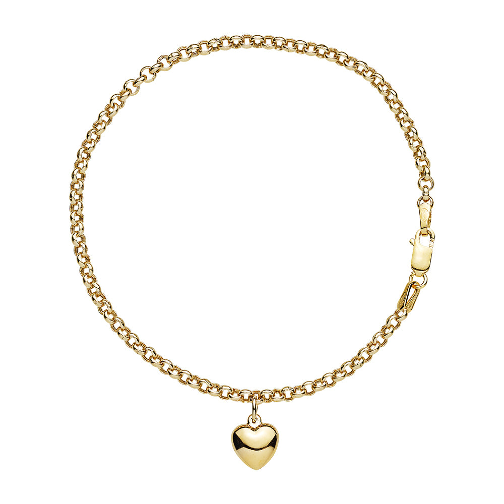 9 kt. guld armbånd ærte med hjerte 18,5cm