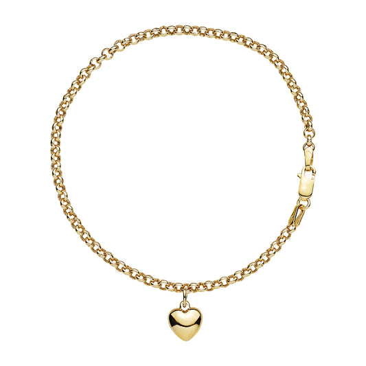 9 kt. guld armbånd ærte med hjerte 18,5cm