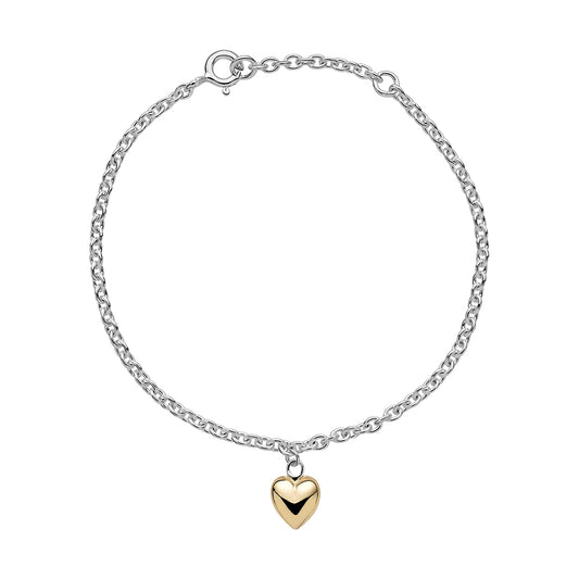 Sølv armbånd med 8 kt guld hjerte 7x7mm 14-16mm