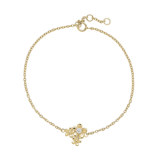 8 kt. guld armbånd blomst og diamant 0,07 ct 17-18-19 cm