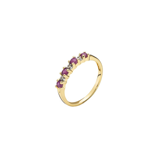 14 kt. guldring, med rubiner og diamanter 0.03ct