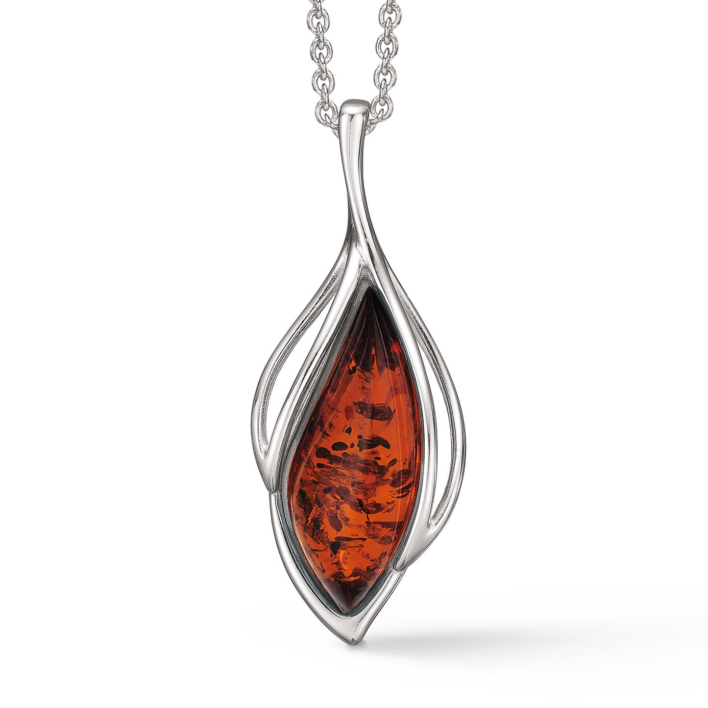 Sølv halskæde rhodineret blad med rav.